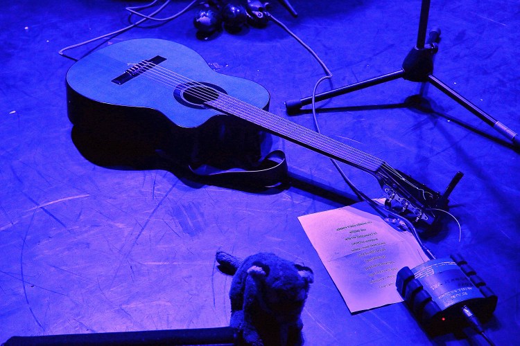 TPJ on stage with guitar in helene..blue